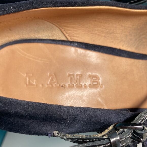 L. A. M. B. Gwen Stefani Womens Size 8 Black Leather Spike 4" Heels 1" Platform - Picture 9 of 16